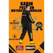 Marchè Bien Kadın Premium Motorcu Kurye Yağmurluk Takım Su Geçirmez Pvc Reflektörlü Siyah