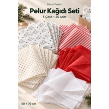 Yılbaşı Temalı Pelur Kağıdı Seti, 5 Desen-25 Adet 50X70 Cm, Yeniyıl Hediye ve Ambalaj Paketleme Seti