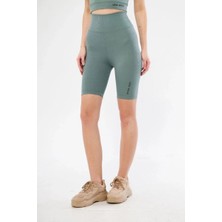 Marchè Bien Yüksek Bel Fitilli Biker Baskılı Şort - Mint Yeşili