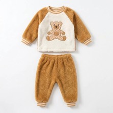 Rozalinda 2'li Unisex Bebek Takım Ayıcık Nakışlı Welsoft Pamuklu Bebek Takım 3-6,6-9,9-12AY Alt Üst 2'li Bebek Takımı Welsoft Kışlık Bebek Takım