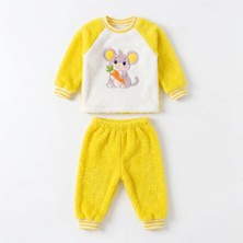Rozalinda 2'li Unisex Bebek Takım Ayıcık Nakışlı Welsoft Pamuklu Bebek Takım 3-6,6-9,9-12AY Alt Üst 2'li Bebek Takımı Welsoft Kışlık Bebek Takım