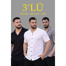 Marchè Bien Erkek Waffle Kumaş Yazlık Yakalı Kısa Kol Düğmeli Gömlek 3’lü Set Siyah-Beyaz-Gri