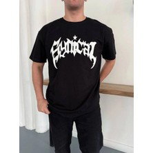 Marchè Bien Erkek Kısa Kol Yazlık Tişört Bisiklet Yaka Baskılı Oversize T-Shirt - Siyah