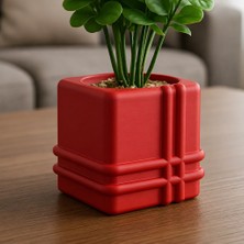 Brf Store Fineveil Square Planter – 3D Baskı Izgara Desenli Küp Saksı-Kırmızı