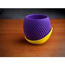 Brf Store Fineveil Küre Saksı – 3D Baskı Kafes Dokulu Iki Parçalı Dekoratif Saksı - Mor-Sarı