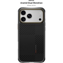 iPhone 18 Pro Kılıf M-Safe Uyumlu Raptic Aramid Dual Karbon Fiber Mondrian Serisi Kapak Siyah