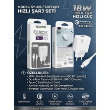 Soffany SY-225 18W Çift Çıkışlı Hızlı Şarj Adaptörü + Type-C Kablolu Şarj Seti - Lisinya