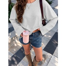 Öz Pamuk Kadın Soft Bisiklet Yaka Oversize Içi Polarlı Uzun Geniş Kollu Sweatshirt