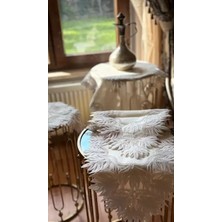 Umut Home Collection Umut Home Samina Model Krem Çeyizlik 5 Parça Dantelli Keten Masa Örtüsü Runner Seti