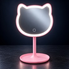 CoverZone LED Işıklı Kedi Kulaklı Makyaj Aynası, Dokunmatik Sensörlü, 360 Derece Döner Başlıklı, Pilli Kablosuz Masaüstü Kozmetik ve Kişisel Bakım Aynası, Takı ve Aksesuar Bölmeli, Pembe, N-2417