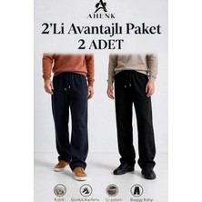 Erkek 2'li Avantajlı Paket Şardonlu Baggy Eşofman Altı Içi Polarlı Beli Lastikli Rahat Kalıp