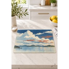 Gökyüzü ve Bulutlar — Temperli Cam Kesme ve Servis Tahtası — İkili Set (25 × 35 + 30 × 40 cm)