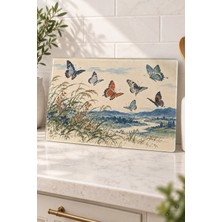 Kelebekler — Temperli Cam Kesme ve Servis Tahtası — 30 × 40 cm