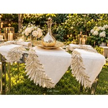 Umut Home Collection Umut Home Boncuklu Taşlı Keten Livya Model El Işlemeli Şık Çeyizlik Salon Takımı 5 Parça S