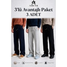 Erkek 3'lü Avantajlı Paket Şardonlu Baggy Eşofman Altı Içi Polarlı Beli Lastikli Rahat Kalıp