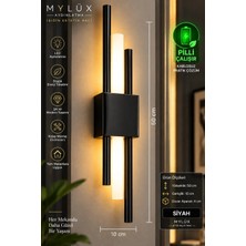 Mylüx Aydınlatma MYLÜX Kirpi Aplik Siyah Pilli Kablosuz LED Duvar Apliği 50 cm Modern Dekoratif Şık Duvar Lambası Delmeden Montaj