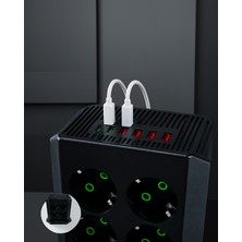 8'li Dikey Çoklu Priz 4 USB 2 Type-C Akım Korumalı