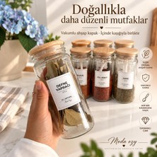 MODA OZY 12'li Ahşap Kapaklı Vakumlu Cam Baharatlık Kavanoz Seti Etiket-Kaşık Hediyeli Baharatlık Seti Saklama  Kabı 500ML