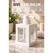 Dovi Home Şeffaf Hazneli Kare Sıvı Sabunluk Beyaz 400 ml