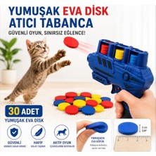 Kedi Oyuncağı Yumuşak Eva Disk Atıcı Kedi Tabancası, 30 Köpük Diskli Interaktif Oyun Oyuncağı, Disk Top Fırlatma ve Yakalama Oyunu, Ev Içi Eğlenceli Aktivite(Mavi)