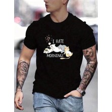 Marchè Bien Erkek Baskılı T-Shirt Kısa Kol Bisiklet Yaka Regular Fit Rahat Kalıp Günlük Tişört - Siyah