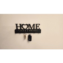 3D Baskı Home Sweet Home Yazılı Anahtarlık Duvar Askısı Kalpli Anahtar Askısı Siyah