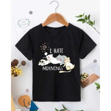Marchè Bien Kız Çocuk Bisiklet Yaka Baskılı T-Shirt - Siyah