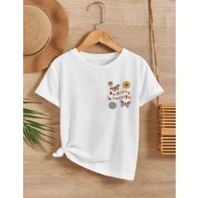 Marchè Bien Kız Çocuk Bisiklet Yaka Baskılı T-Shirt - Beyaz
