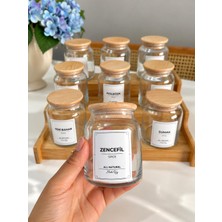 MODA OZY Bambu Stantlı 9'lu 300ML Ahşap Vakum Kapaklı Cam Baharatlık, Etiketli Saklama Kavanozu Seti