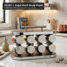 Ds Home&design Ds Home Ahşap Standlı Paslanmaz Çelik 8'li Baharat Takımı - Baharatlık Seti Tezgah Üstü Organizer