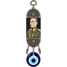 Novaly Store Atatürk Resimli Nazar Boncuklu Araç Dikiz Aynası Süsü – Gümüş Renk Işlemeli Dekoratif Araba Içi Aksesuar ve Hediyelik