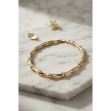 Gold Renk Bambu Model Zirkon Taşlı Kadın Bileklik Midastech