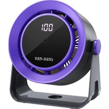 Ven-Dens VD-FAN006 1800 Mah Type-C Şarjlı Masaüstü Vantilatör, Dokunmatik Kontrol, Fırçasız Motor, Mor