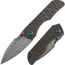 Kansept Mini Lanza | Kaplan Çizgili Kaplamalı Titanyum Sap | Damascus Çelik Çakı | K1116A4