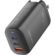 Ven-Dens SP-TC92UG 65 W Pd 3 Portlu Hızlı Şarj Adaptörü, 2 Usb-C ve 1 Usb-A, Avrupa, Ingiltere ve Abd Priz Uyumlu, Siyah