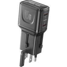 Ven-Dens VD-TA002 45 W Pd 4’ü 1 Arada Seyahat Adaptörü, Çift Usb-C Port, Abd, Ingiltere, Avrupa ve Avustralya Uyumlu, Siyah