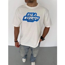 Marchè Bien Erkek Kısa Kol Yazlık Tişört Bisiklet Yaka Baskılı Oversize T-Shirt - Beyaz