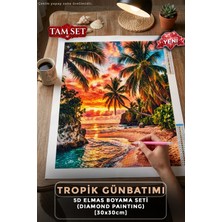 Tropik Günbatımı - 5d Elmas Boyama Seti Hobi Kiti - Diamond Painting - Mozaik Goblen Boncuk Taşlı Puzzle Pano Tablo 30X30 cm