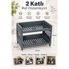 Dovi Home 2 Katlı Raf Düzenleyici Gri  – Çok Amaçlı Plastik Mutfak, Banyo ve Dolap Içi Organizer