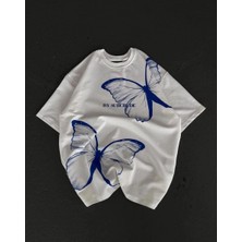 Marchè Bien Kadın  Bisiklet Yaka Baskılı Oversize T-Shirt - Beyaz