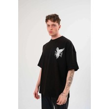 Marchè Bien Erkek Kısa Kol Yazlık Tişört Bisiklet Yaka Baskılı Oversize T-Shirt - Siyah