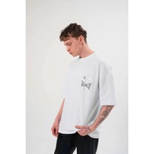 Marchè Bien Erkek Kısa Kol Yazlık Tişört Bisiklet Yaka Baskılı Oversize T-Shirt - Beyaz