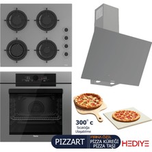 Ferre Pızzart-Steamart-Fryart-Sılentart Serisi Gri Set (CS208-FA + QEP65CPR +D079-SA ) - Emaye Izgara / Kademeli Musluk