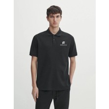 Marchè Bien Erkek Pike Polo Yaka Tişört Düğmeli Baskılı T-Shirt - Beyaz