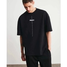 Marchè Bien Erkek Kısa Kol Yazlık Tişört Bisiklet Yaka Baskılı Oversize T-Shirt - Siyah