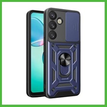 Bezos Samsung Galaxy S25 Uyumlu Kılıf Pars Lens Yüzüklü Silikon - Lacivert Arz