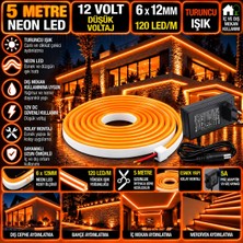 Powerr Led Aydınlatma 5m 12V 6X12MM 120 Ledli Turuncu Neon LED 5A Priz Adaptörlü Set
