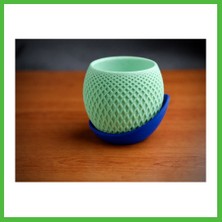 Bezos 3D Baskı Küre Saksı - Kafes Dokulu Iki Parçalı Dekoratif Saksı - Mint-Mavi Arz