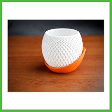 Bezos 3D Baskı Küre Saksı - Kafes Dokulu Iki Parçalı Dekoratif Saksı - Beyaz-Turuncu Arz