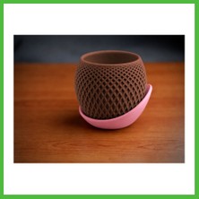 Bezos 3D Baskı Küre Saksı - Kafes Dokulu Iki Parçalı Dekoratif Saksı - Kahverengi-Pembe Arz